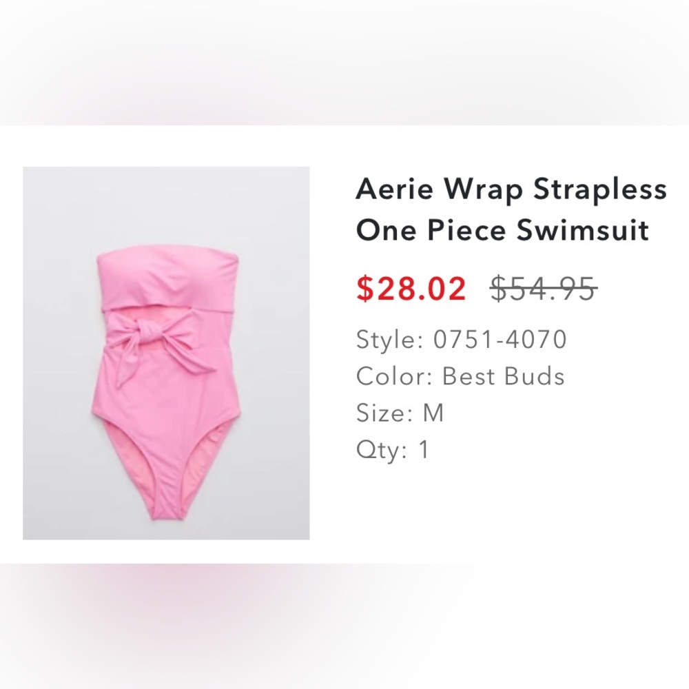 Aerie Pink Wrap Strapless One Piece Swimsuit